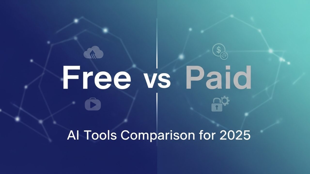 Free vs Paid AI Tools Comparison 2025 — illustrating key differences in features, pricing, and performance between free and premium artificial intelligence platforms.